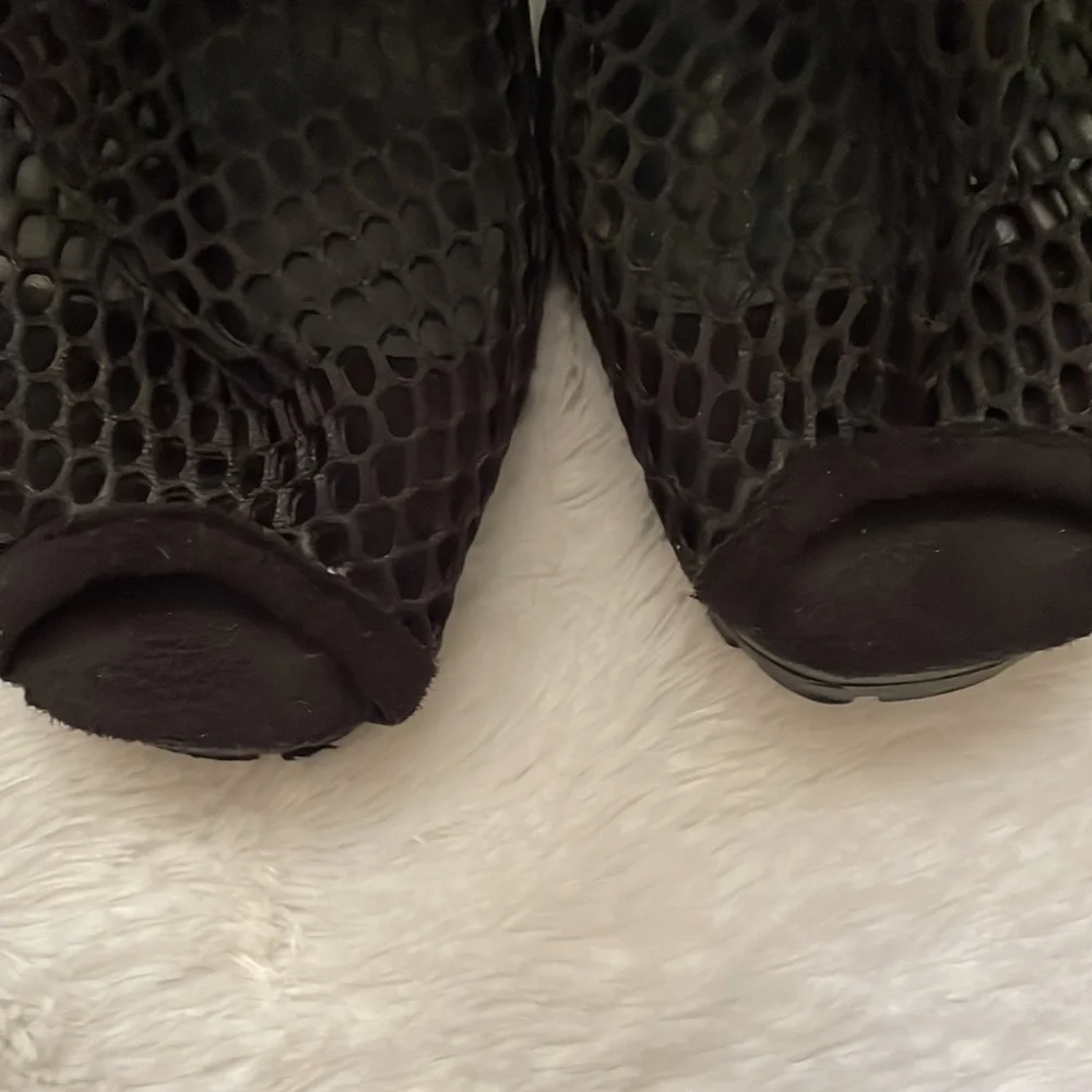 Bebe Black Mesh Peep Toe Bootie Size 6